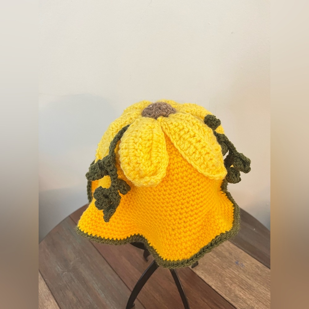 Handmade Crochet Sunflower Adult Bucket Hat